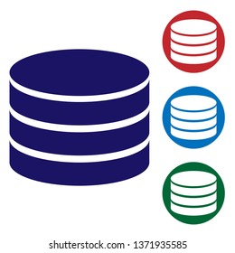 Blue Database icon isolated on white background. Network databases, disc with progress bar. Backup concept. Set color icon in circle buttons. Vector Illustration