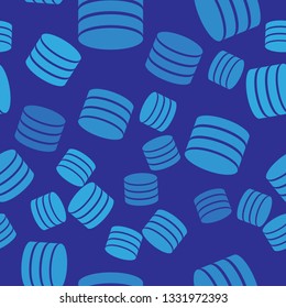 Blue Database icon isolated seamless pattern on blue background. Network databases, disc with progress bar. Backup concept. Vector Illustration