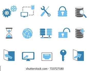 blue database technology icons set
