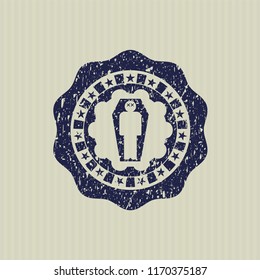 Blue dead man in his coffin icon inside distressed rubber stamp