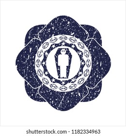 Blue dead man in his coffin icon inside distress grunge seal