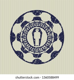 Blue dead man in his coffin icon inside distressed rubber stamp with grunge texture