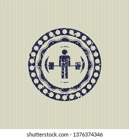 Blue deadlift icon inside rubber grunge stamp
