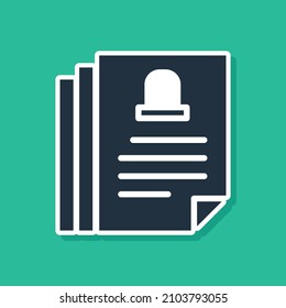Blue Death certificate icon isolated on green background.  Vector