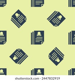 Blue Death certificate icon isolated seamless pattern on yellow background.  Vector