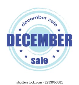 Blue december sale sticker, label, badge and logo. Month sale icon. Logo template with stars for promotion and promo sales. Vector illustration