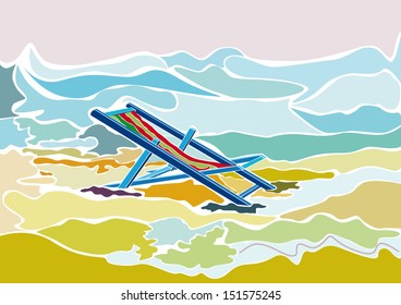Blue deck chair on the beach. 