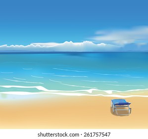 Blue deck chair on beautiful beach