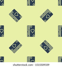 Blue Deck of playing cards icon isolated seamless pattern on yellow background. Casino gambling.  Vector Illustration
