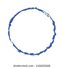 Blue deckle-edged round frame for text, quote or logo input. Creative vector design element. Grunge circle shape on white background. 