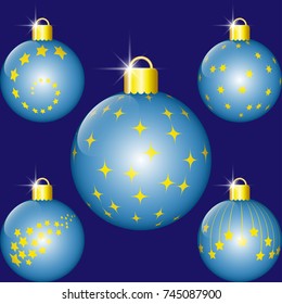 Blue decorated christmas balls. Vector illustration EPS10