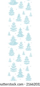 Blue decorated Christmas trees silhouettes textile vertical border seamless pattern background