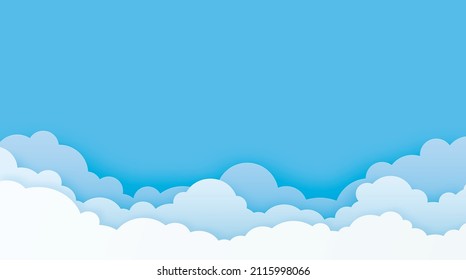 Blue decoration background with cloud. paper art vector illustration