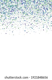 Blue Decoration Circle Illustration. Green Confetti Abstract. Dot Sprinkles Background.