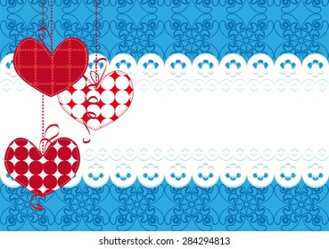 Blue decorative background with hearts and lace