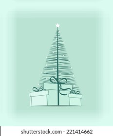 Blue decorative christmas tree, vector Christmas card