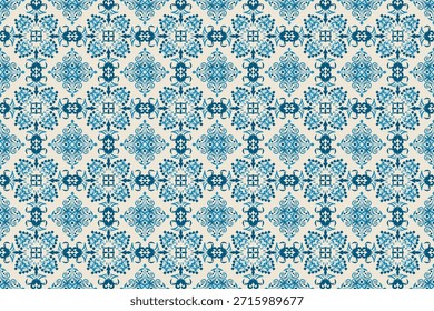 Patrón de azulejos sin costuras de damasco decorativo azul con Elementos ornamentales florales. Ideal para Fondo de pantalla, tela, embalaje, papel de embalaje y fondos de decoración de interiores con estilo.