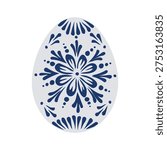 Blue Decorative Easter Egg with Floral Folk Pattern Isolated on White Background. Traditional Ornamental Spring Holiday Symbol. Handmade wax decoration. Elegant Slavic Style Vector Illustration Design
