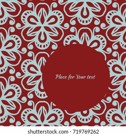 Blue decorative flowers on a red background
