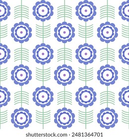 Blue decorative flowers. Vector seamless pattern