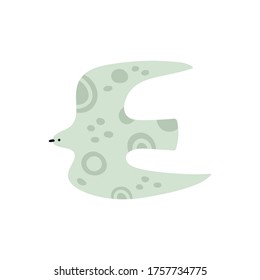 Pájaro volador decorativo azul aislado en fondo blanco. Pegatina de vector dibujada a mano de birdie. Estilo de caricatura para carteles, tarjetas, diseño de camisetas, pegatinas.