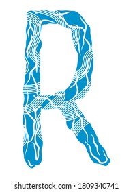 Fuente decorativa azul aislada en fondo blanco.Letra vectorial mayúscula.