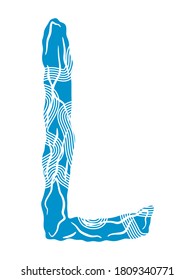 Blaue dekorative Schriftart einzeln auf weißem Hintergrund.Großer Vektorbrief.