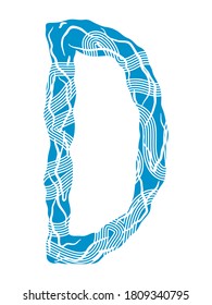 Fuente decorativa azul aislada en fondo blanco.Letra vectorial mayúscula.