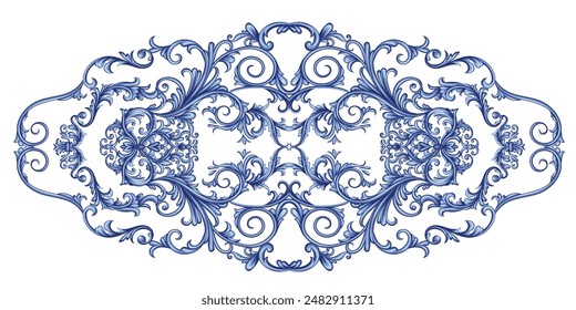 Blue decorative frame in Baroque style, intricate vector design