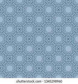 Blue Decorative Geometric Ornament. Seamless Pattern. Vector Illustration. Tribal Ethnic Arabic, Indian, Motif. For Interior Design, Wallpaper