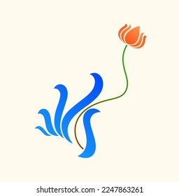 A blue decorative hand holding a Lotus flower vector.