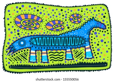 Blue decorative horse on a light green background. Decorative cloud.