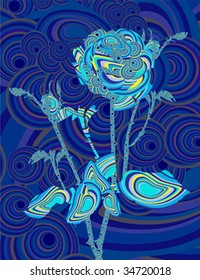 blue decorative pattern rose on an abstract dark blue background
