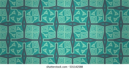 Blue decorative seamless pattern background in maze style. Modern design.