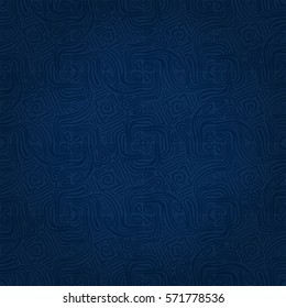 Blue decorative seamless pattern in carpet style. Entangled tessellated repeatable backdrop.