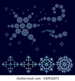 Blue decorative star composed of snowflakes - simple vector graphic