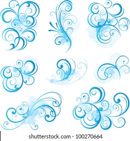 Blue decorative swirling flourishes
