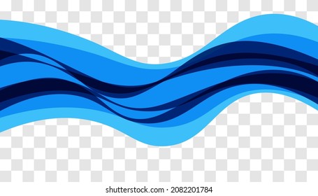 Blue decorative wave isolated on transparent background. Wavy design element. Vector art