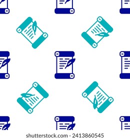 Blue Decree, paper, parchment, scroll icon icon isolated seamless pattern on white background.  Vector