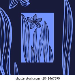 Blue and deep blue flowers. Beautiful design for a postcard.            