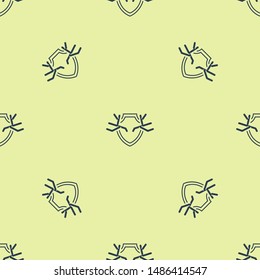 Blue Deer antlers on shield icon isolated seamless pattern on yellow background. Hunting trophy on wall. Vector Illustration Blue Deer antlers on shield icon isolated seamless pattern on yellow background. Hunting trophy on wall. Vector Illustration