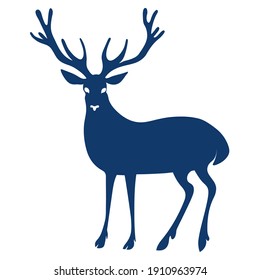 Blue deer with big antlers.. Vector color silhouette image.