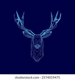 Blue deer head with a blue background. The deer head is drawn in a stylized way, with a blue color scheme. Scene is calm and serene