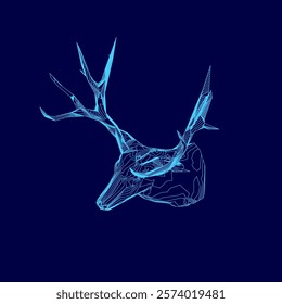 Blue deer head with a blue background. The deer head is drawn in a stylized way, with a blue color scheme. The image has a calm and serene mood, with the blue color giving it a peaceful