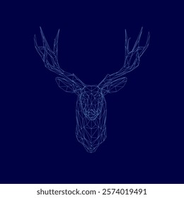 Blue deer head with a background. The deer head is very detailed and has a lot of lines