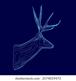 Blue deer head with a line on it. The deer head is drawn in a stylized way