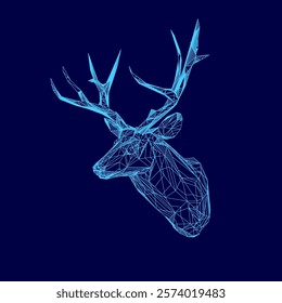 Blue deer head with a outline. The deer is shown in a stylized way, with its antlers and body outlined. The blue color of the deer head gives it a cool and modern look