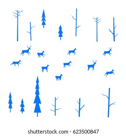 Blue deer running and jumping in the forest
