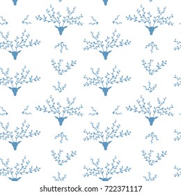 Blue deers with horns made of tree branches pattern. Vector illustration