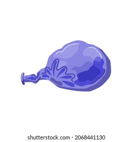 Blue Deflated Balloon. Holiday Attributes. Vector Cartoon Illustration On A White Isolated Background.